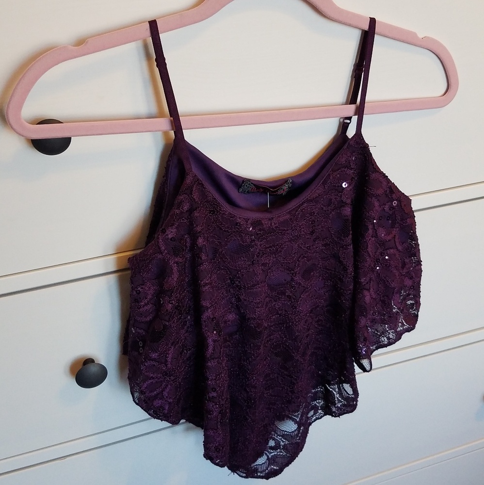 Body Central Purple Sequin Lace Crop Top